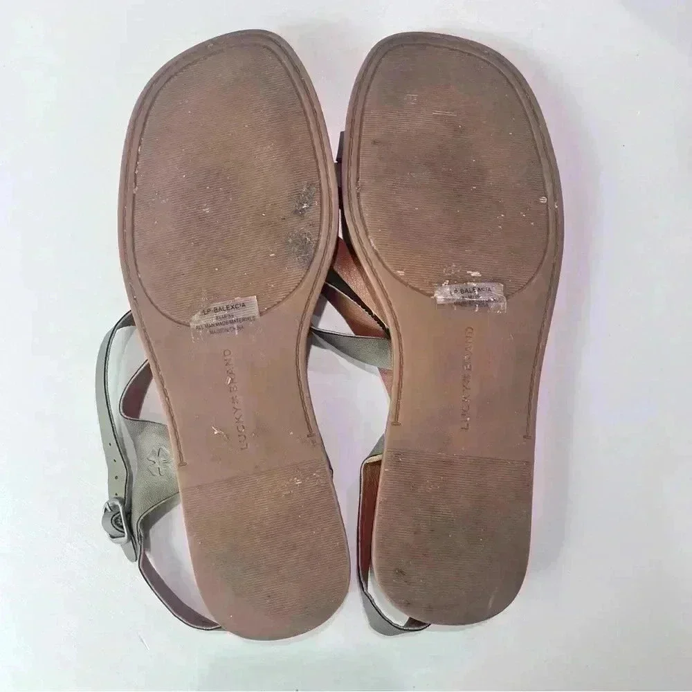 lucky brand sandals Balexia Strappy Side Buckle Flat Embossed Leather  Women 8.5